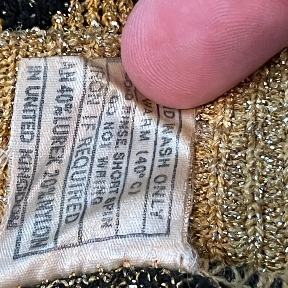 Vintage 60s 70s Gold and Black Metallic Lurex Collared Cardigan Sweater - Picture 10 of 10